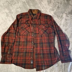 Men's Plaid Button-Down Shirt - Red & Brown
